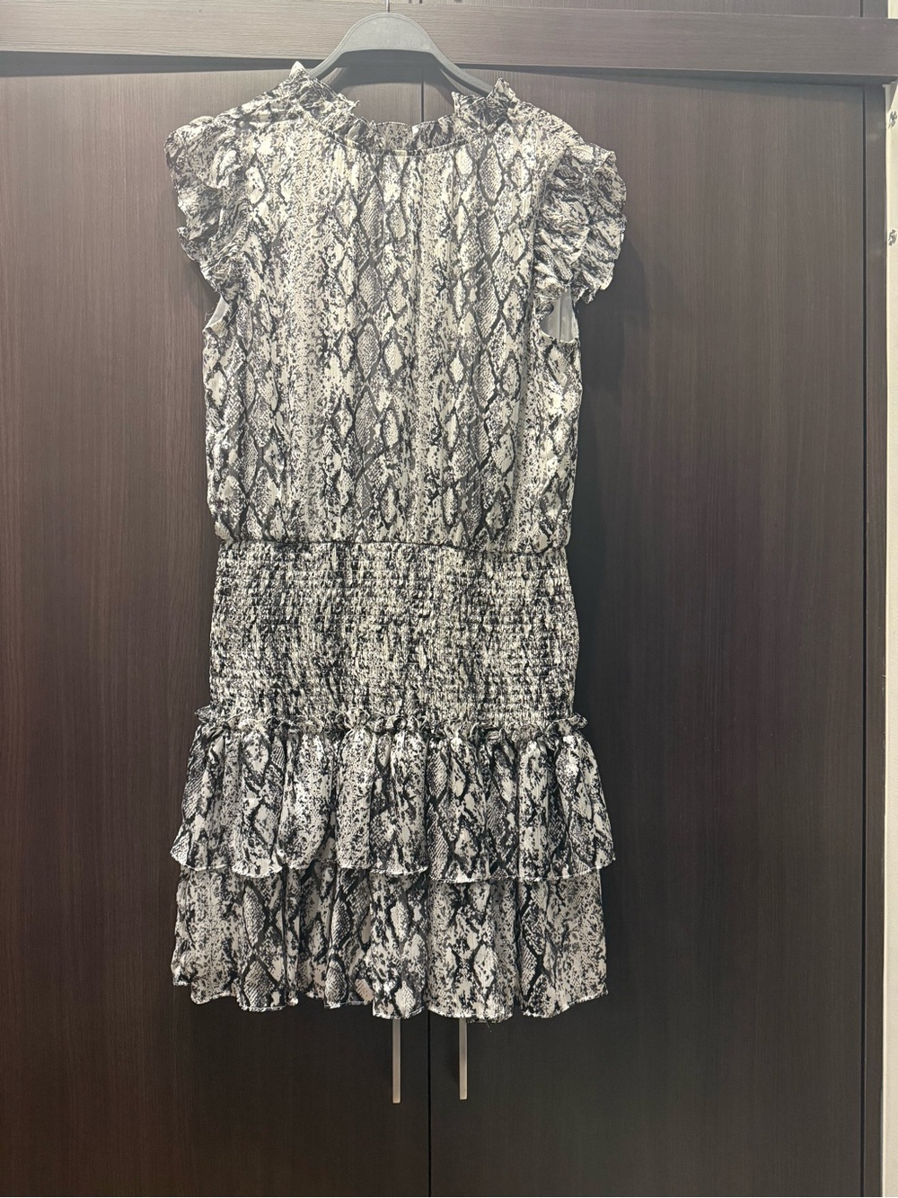 Snake-Print Ruffle Tiered Dress in Black & White